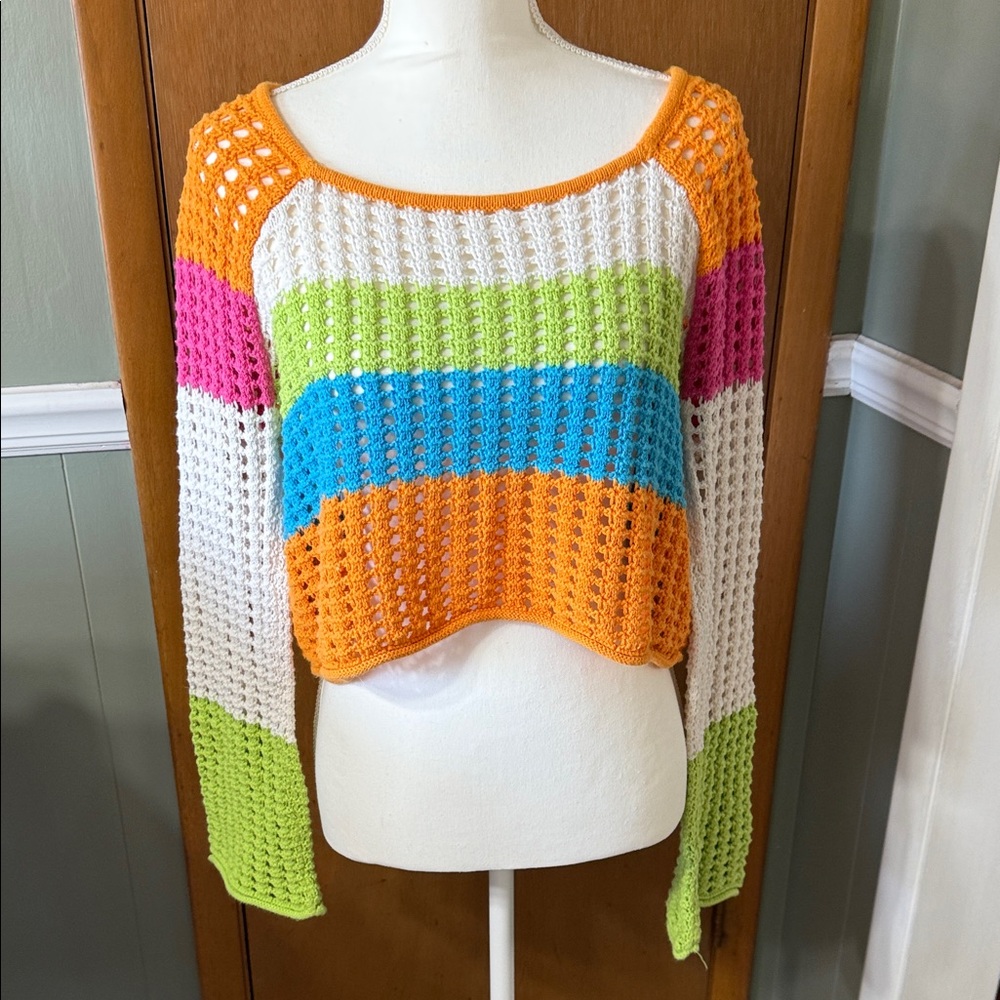 Wild Fable Pink, Orange, blue, green Crochet Top